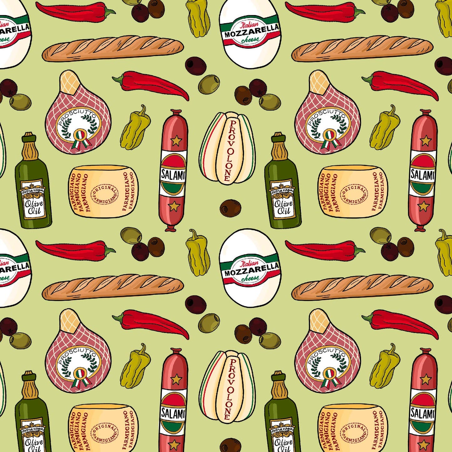Italian Meats & Cheeses Christmas Wrapping Paper Roll