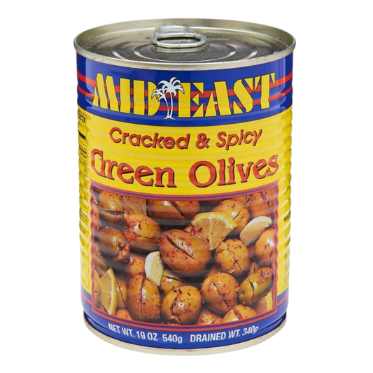 Cracked and Spicy Green Olives